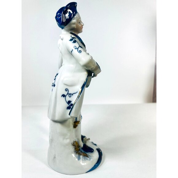 Vtg Ardco Japan Porcelain Gilded Figurine Musician Blue White Playing Lute 3259 - Picture 3 of 8